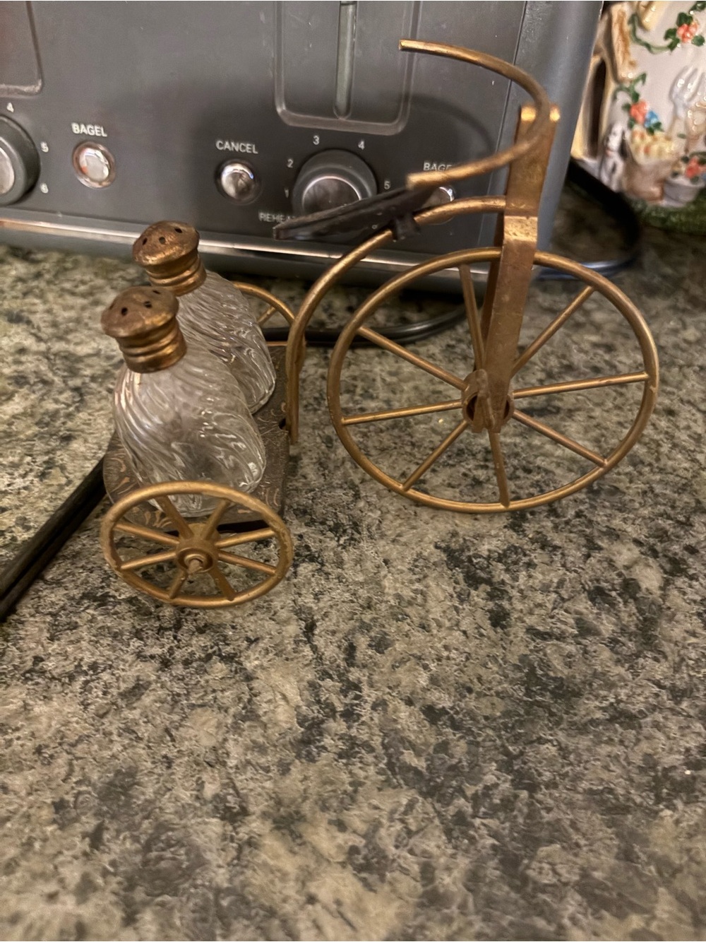 Vintage-Style Brass Tricycle Salt & Pepper Shaker Set